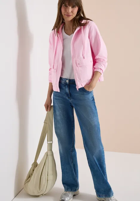 Jas met capuchon en elastische tailleband light blush rose