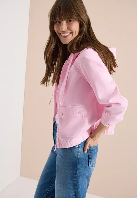 Jas met capuchon en elastische tailleband light blush rose