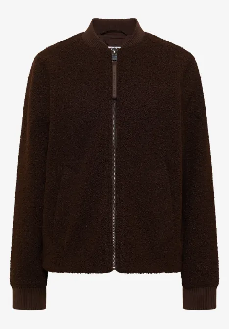 Dunkelbraune Teddyfleece-Jacke mit durchgehendem Reißverschluss und Rippbündchen