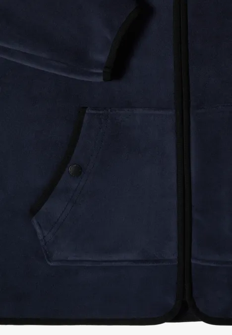 Fleecejacke mit Zipper und Stehkragen dark navy blue Dunkelblaue Samtjacke mit Reißverschluss und Kängurutasche vorne.