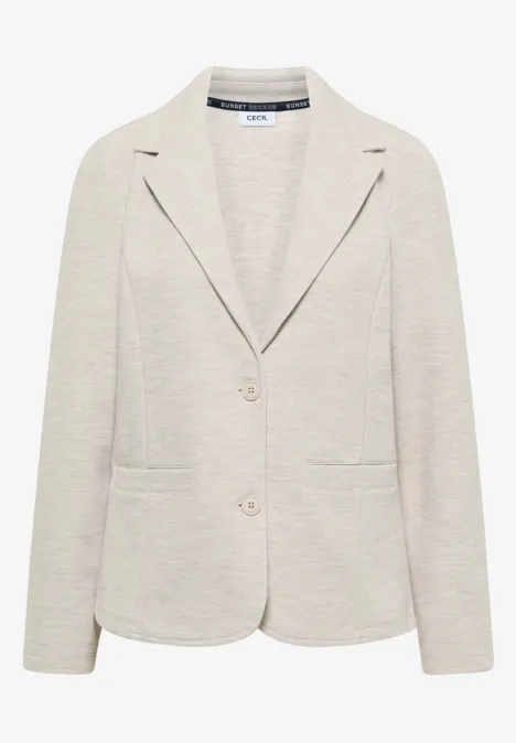 Licht damesblazer met reverskraag, twee knopen en twee opgestikte zakken, eenrijgige pasvorm.