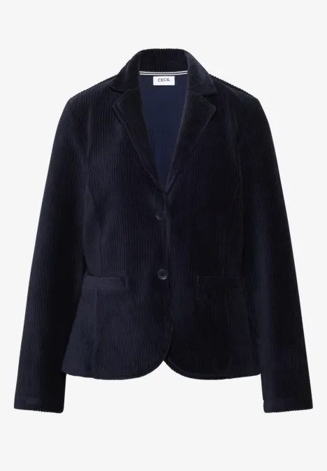Jerseycord Blazer in Unifarbe urban dark blue Dunkelblauer Samtblazer mit Revers, zwei Knöpfen und seitlichen Taschen
