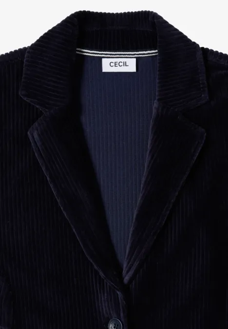 Jerseycord Blazer in Unifarbe urban dark blue Dunkelblaues Blazer aus Cord mit Reverskragen und Label CECIL.
