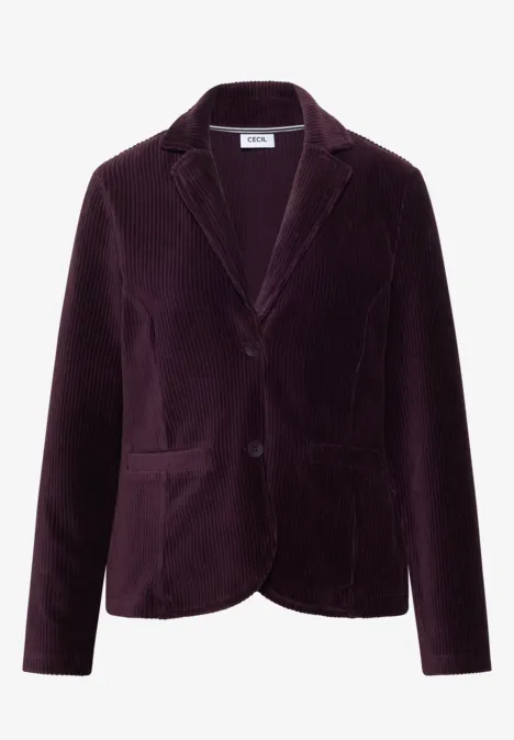Jerseycord Blazer in Unifarbe berry red Damenblazer aus dunklem Pflaumen-Samt mit Reverskragen und zwei Knöpfen.