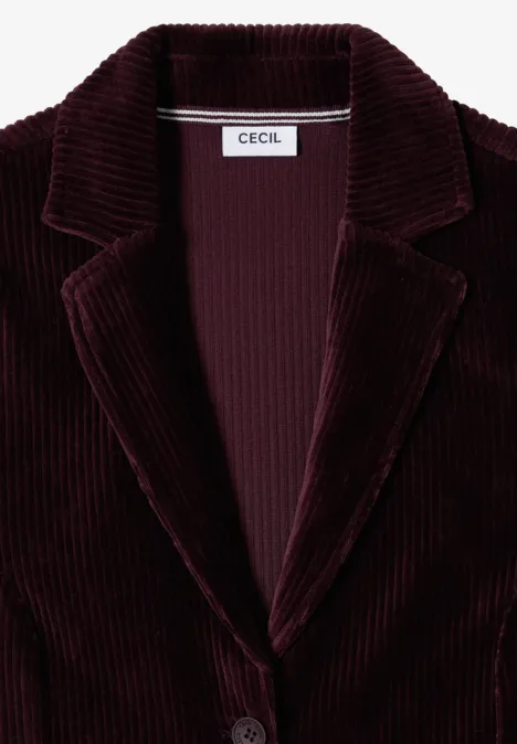 Jerseycord Blazer in Unifarbe berry red Bordeauxfarbener Cordblazer mit Revers und Innenlogo "CECIL".
