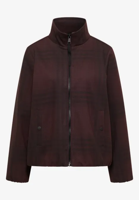 Karierte Jacke in Wolloptik mit Stehkragen red wine melange Dunkelrote Stehkragen-Jacke mit Reißverschluss und seitlichen Taschen.