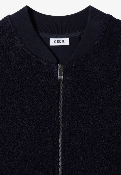 Bomber texturé foncé avec fermeture éclair, col en côtes et étiquette CECIL.