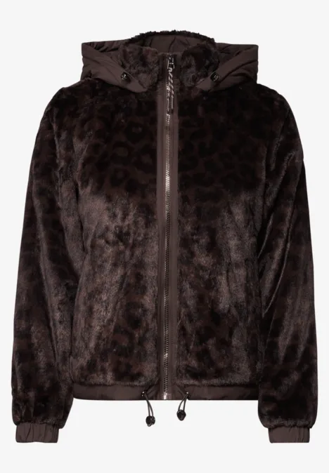 Fake Fur Jacke mit Softshell-Kapuze truffle brown Gefütterte Kapuzenjacke aus samtigem Stoff mit dezentem Leo-Print in dunklem Braun.