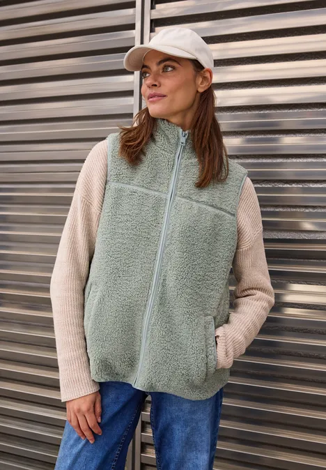 Gilet court en peluche smoke salvia