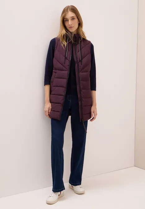 Lange Steppweste dark plum
