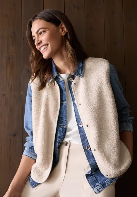 Wollen gilet teddy vanilla white