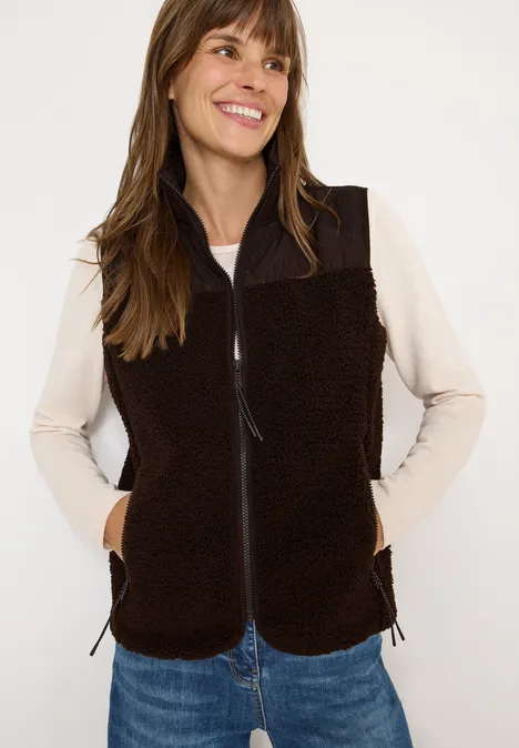 Teddy-Weste mit Steppdetails tartufo brown