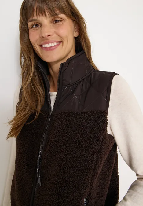 Teddy-Weste mit Steppdetails tartufo brown