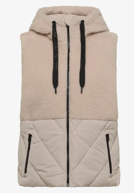 Ärmellose Kapuzenweste aus Teddy-Fleece mit gesteppter Unterseite, Reißverschluss und Taschen