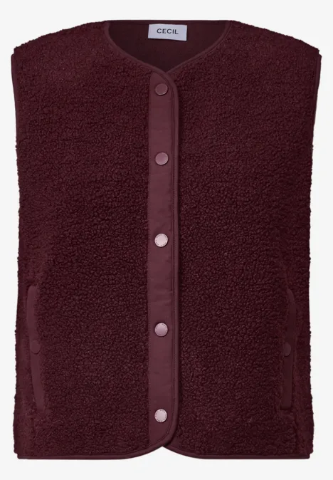 Teddy-Weste mit Softshelldetails red wine Ärmellose Fleece-Weste in Dunkelrot mit Knopfleiste und seitlichen Taschen.