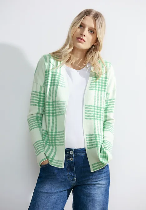 Karierte Strickjacke celery green melange