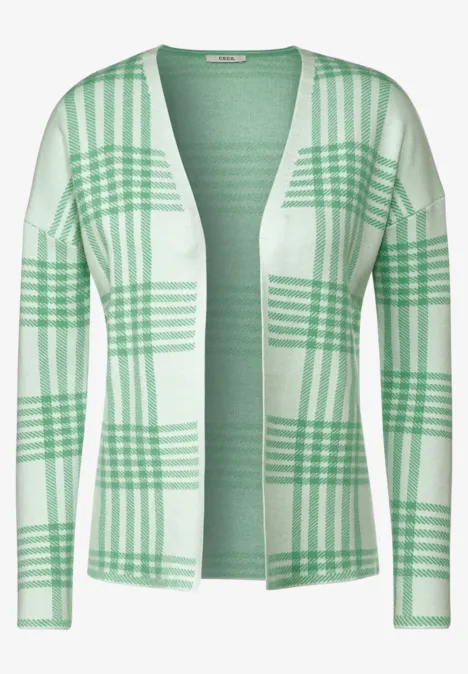 Karierte Strickjacke celery green melange