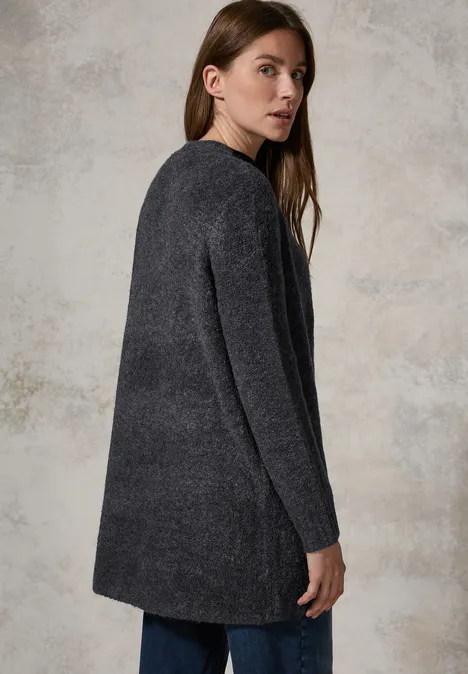 Langer Bouclé Cardigan charcoal grey melange