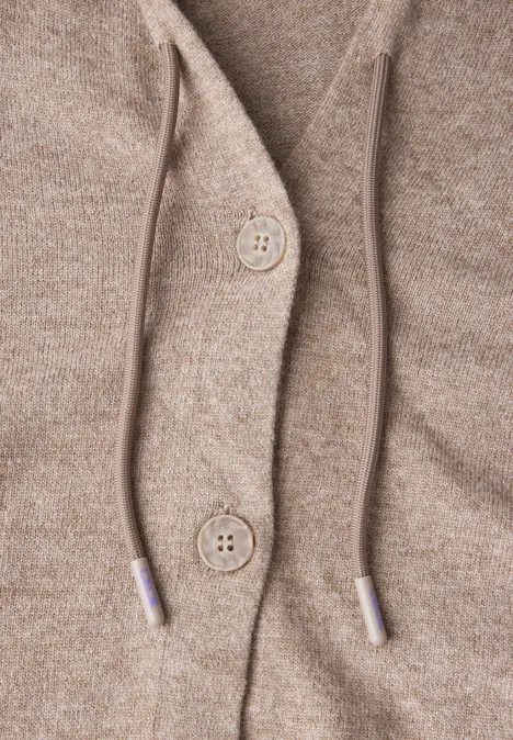 Strickjacke mit Kapuze dark taupe melange