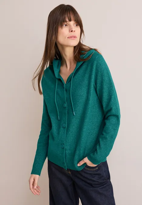 Strickjacke mit Kapuze petrol green melange