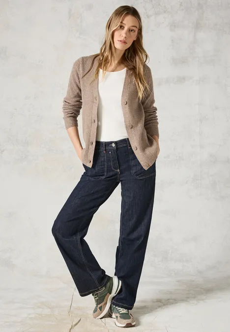 Cardigan mit Rippen-Struktur dark taupe melange
