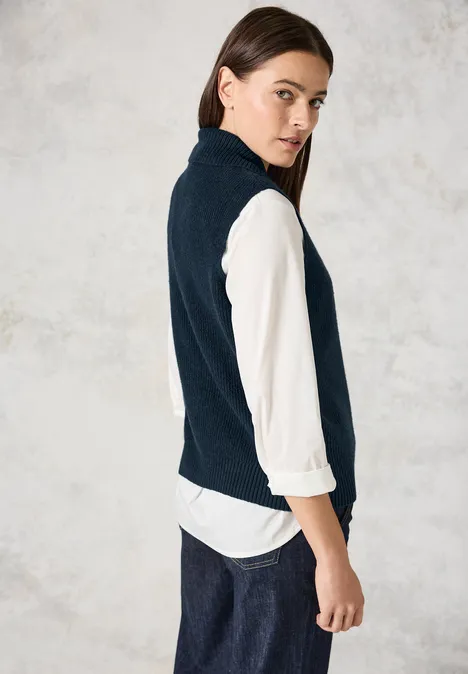 Ärmellose Strickjacke oil blue