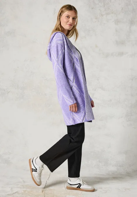 Offener Cardigan mit Kapuze lilac melange