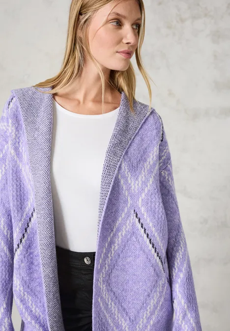 Offener Cardigan mit Kapuze lilac melange