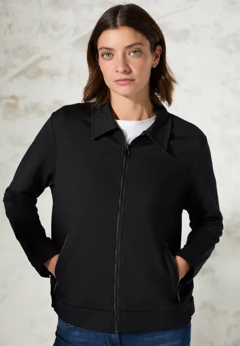 Sweatjacke mit Hemdkragen Black