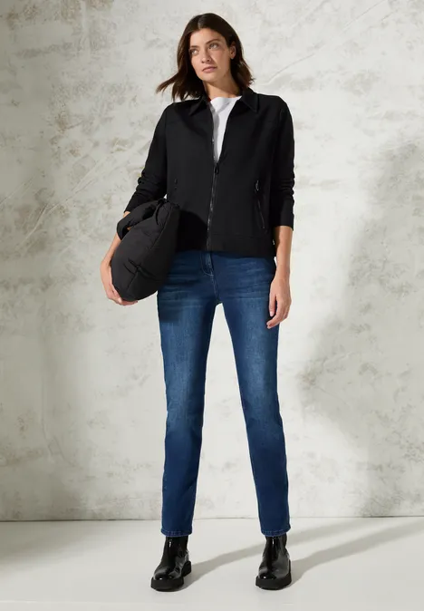 Sweatjacke mit Hemdkragen Black
