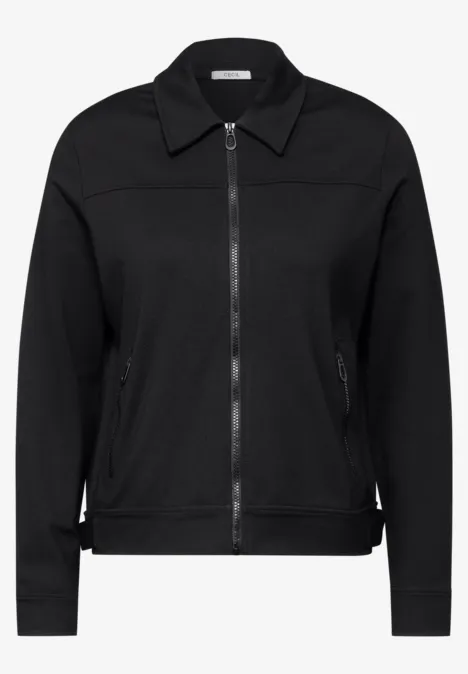 Sweatjacke mit Hemdkragen Black