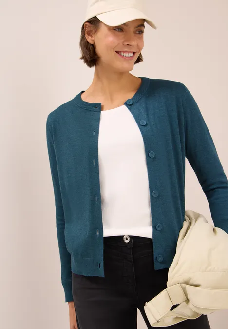 Strickjacke mit Knopfleiste dull teal blue melange