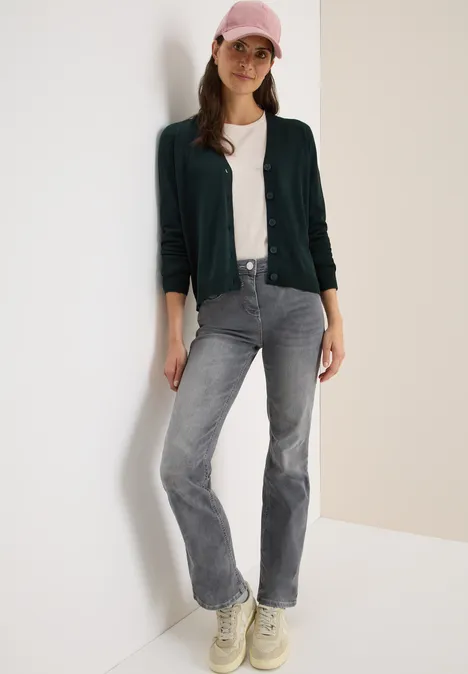 V-Neck Cardigan ink green