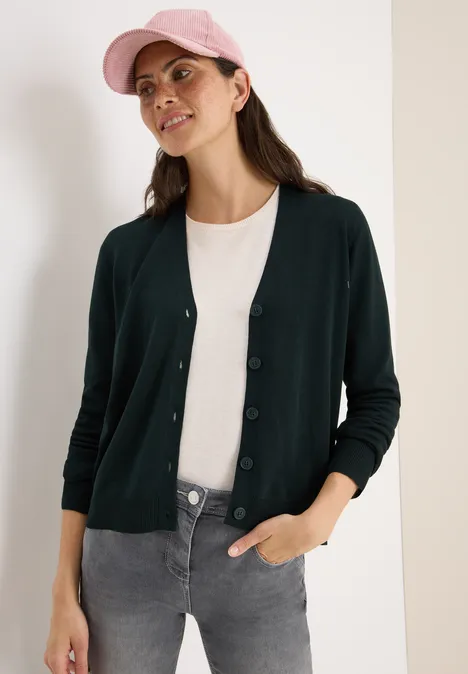 V-Neck Cardigan ink green