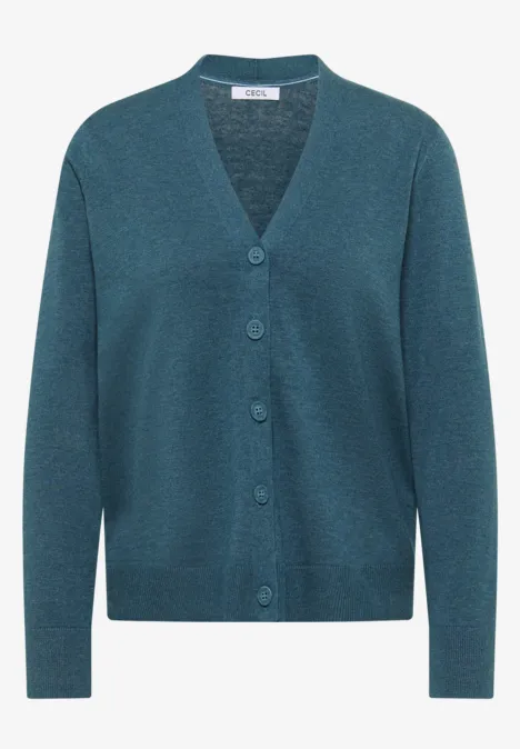 V-Neck Cardigan dull teal blue melange