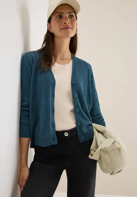 V-Neck Cardigan dull teal blue melange