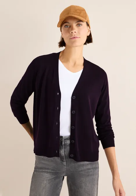 V-Neck Cardigan eggplant red