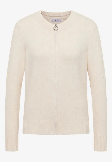 Cosy Cardigan mit Zipper oat milk beige melange