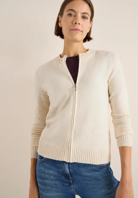 Cosy Cardigan mit Zipper oat milk beige melange