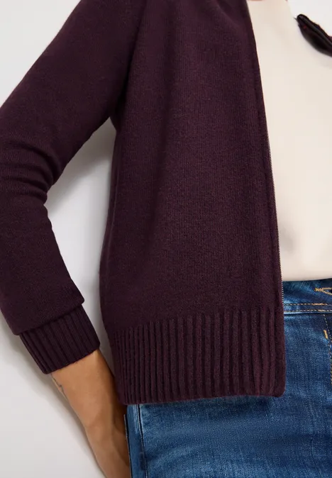 Cosy Cardigan mit Zipper eggplant red melange
