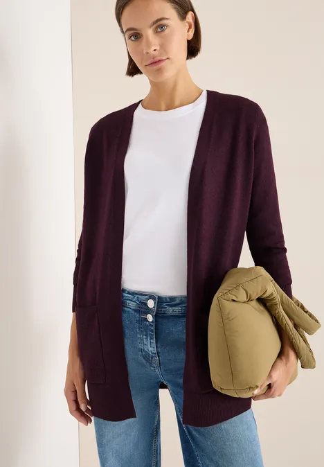 Offener Cosy Cardigan eggplant red melange