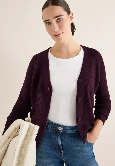 Cardigan mit Strukturdetail eggplant red