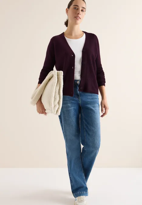 Cardigan mit Strukturdetail eggplant red