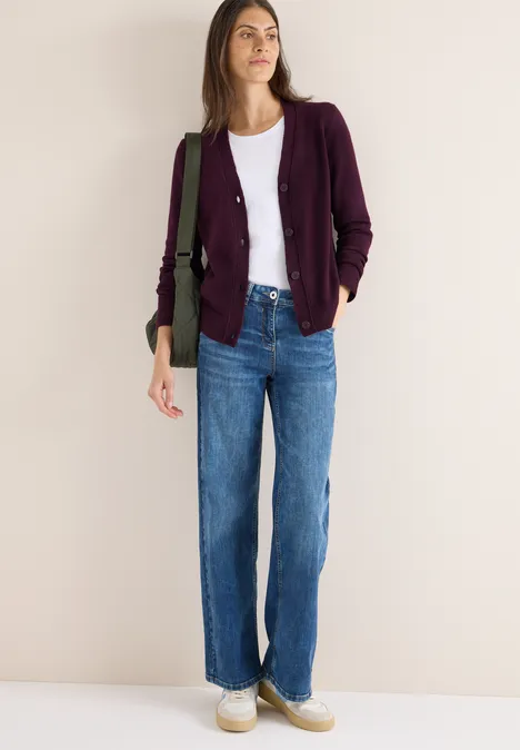Softer V-Neck Cardigan eggplant red