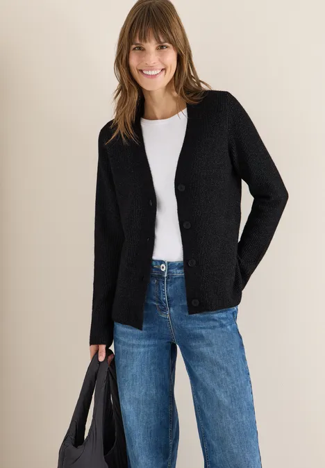 Cardigan mit Strukturdetail black melange