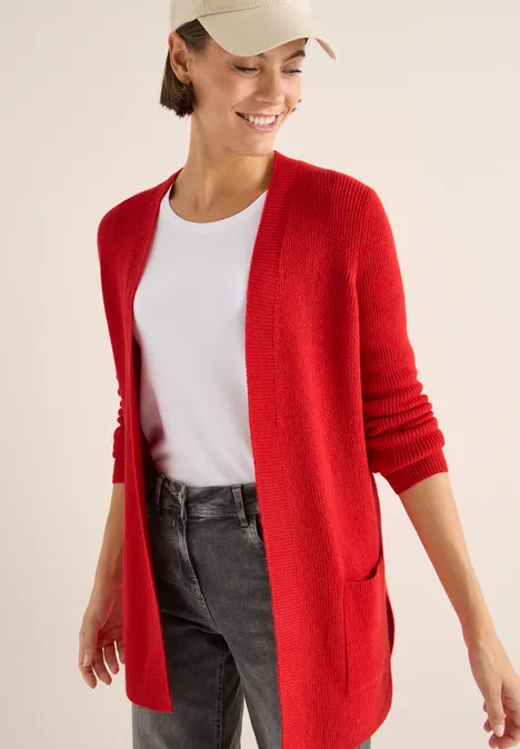 Offener Struktur-Cardigan fiery red