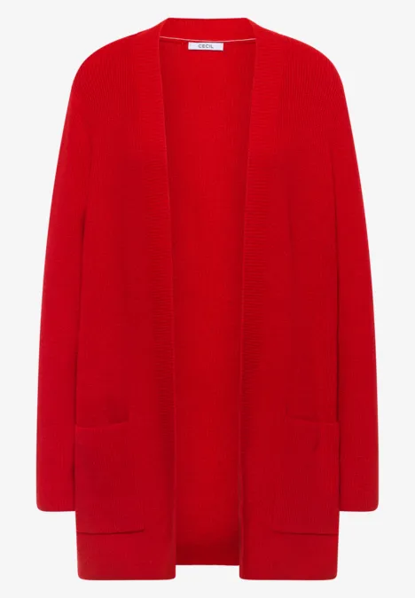 Offener Struktur-Cardigan fiery red