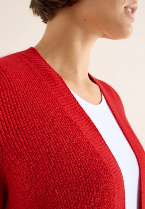 Offener Struktur-Cardigan fiery red