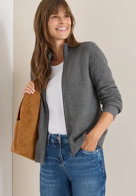Cosy Cardigan mit Zipper flint grey melange