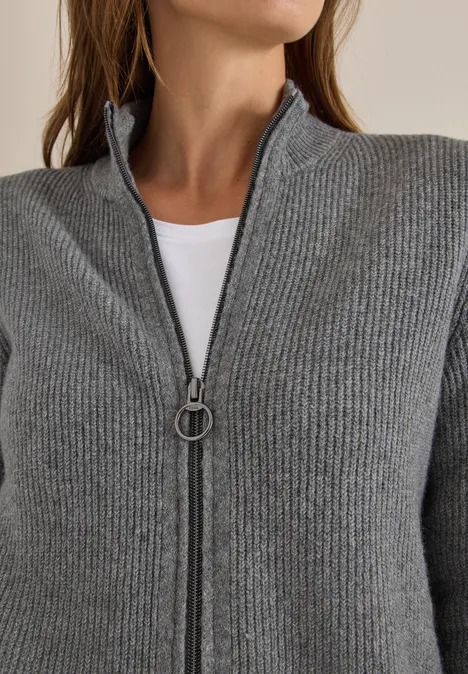 Cosy Cardigan mit Zipper flint grey melange